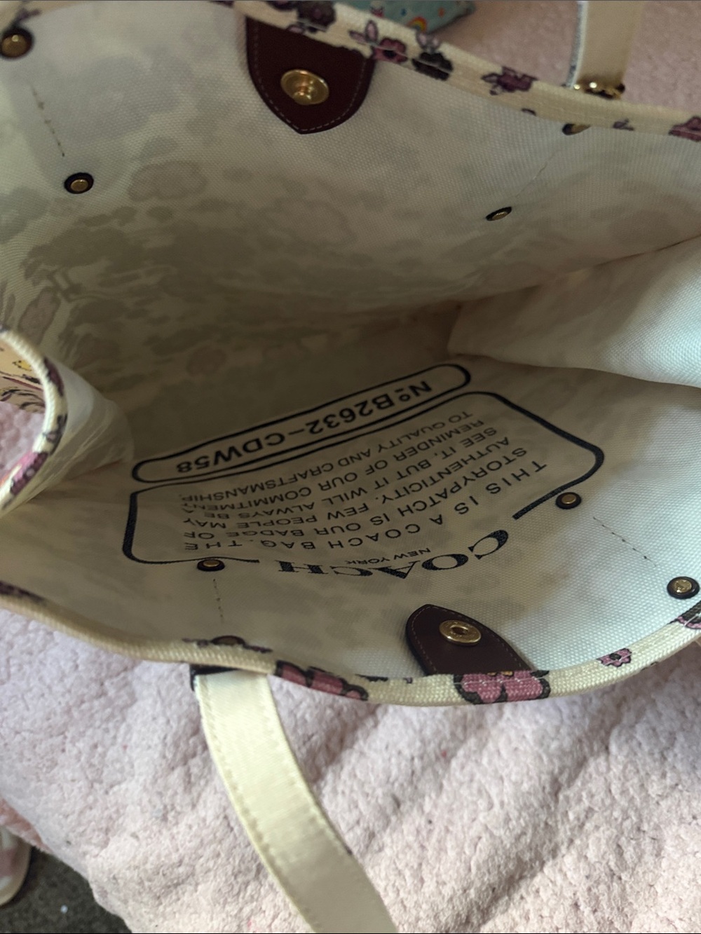 Coach Floral Canvas Tote in Cream, Pink and Brown - Picture 4 of 5